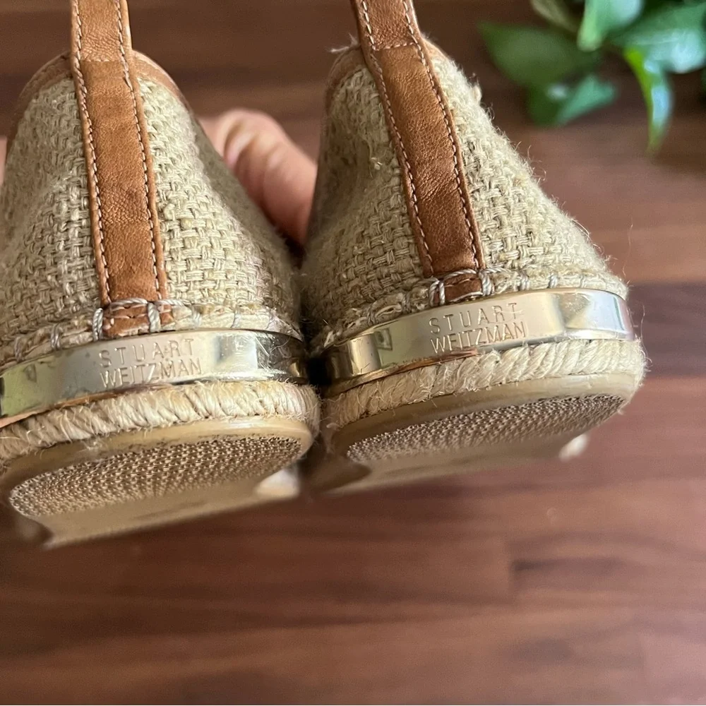 Stuart Weitzman The Camping Espadrilles Leopard Hair Calf Leather Tan, size 10.5
